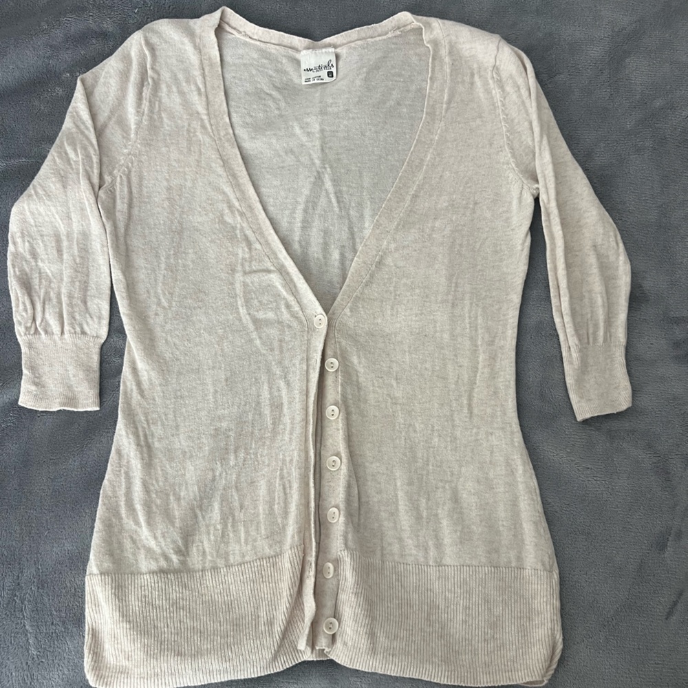 Y2K Full Tilt Lightweight Beige Cardigan Sweater 3/4 Length Sleeves
